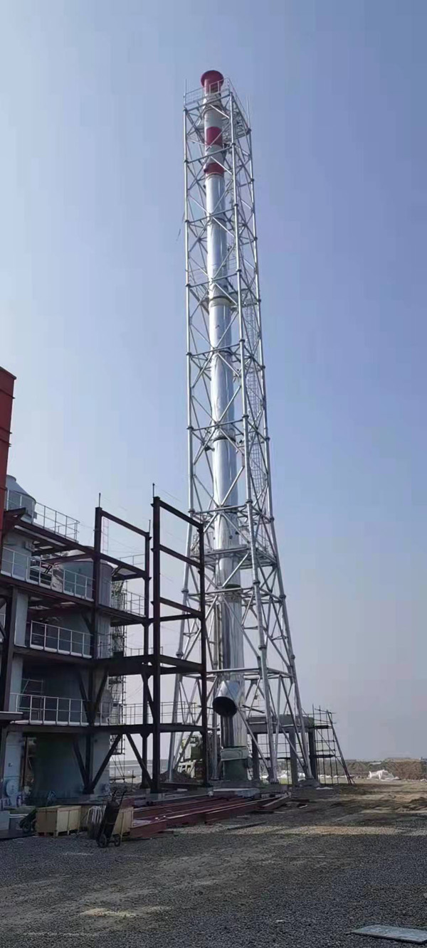 同舟危廢55米圓管塔，內1300mm玻璃鋼 耐溫145
